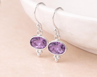 Sterling Silver Amethyst Drop Earrings – 10mm X 8mm