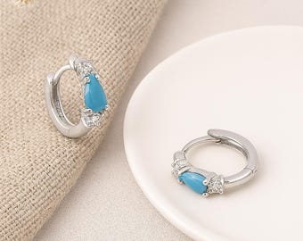 Sterling Silver Turquoise Huggie Hoop Earrings