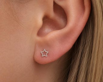 Sterling Silver Open Star Stud Earrings