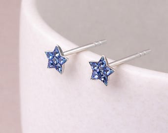 Sterling Silver Blue Star Stud Earrings – 5mm