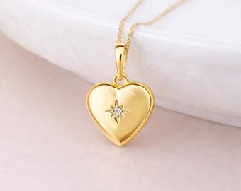 Personalised Gold Plated Sterling Silver North Star Heart Locket Necklace With Photos