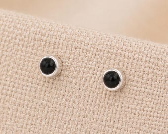 4mm Sterling Silver Onyx Stud Earrings