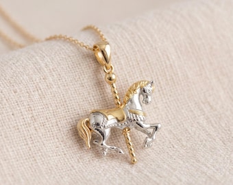 Personalised Carousel Horse Pendant Necklace in Sterling Silver and Gold