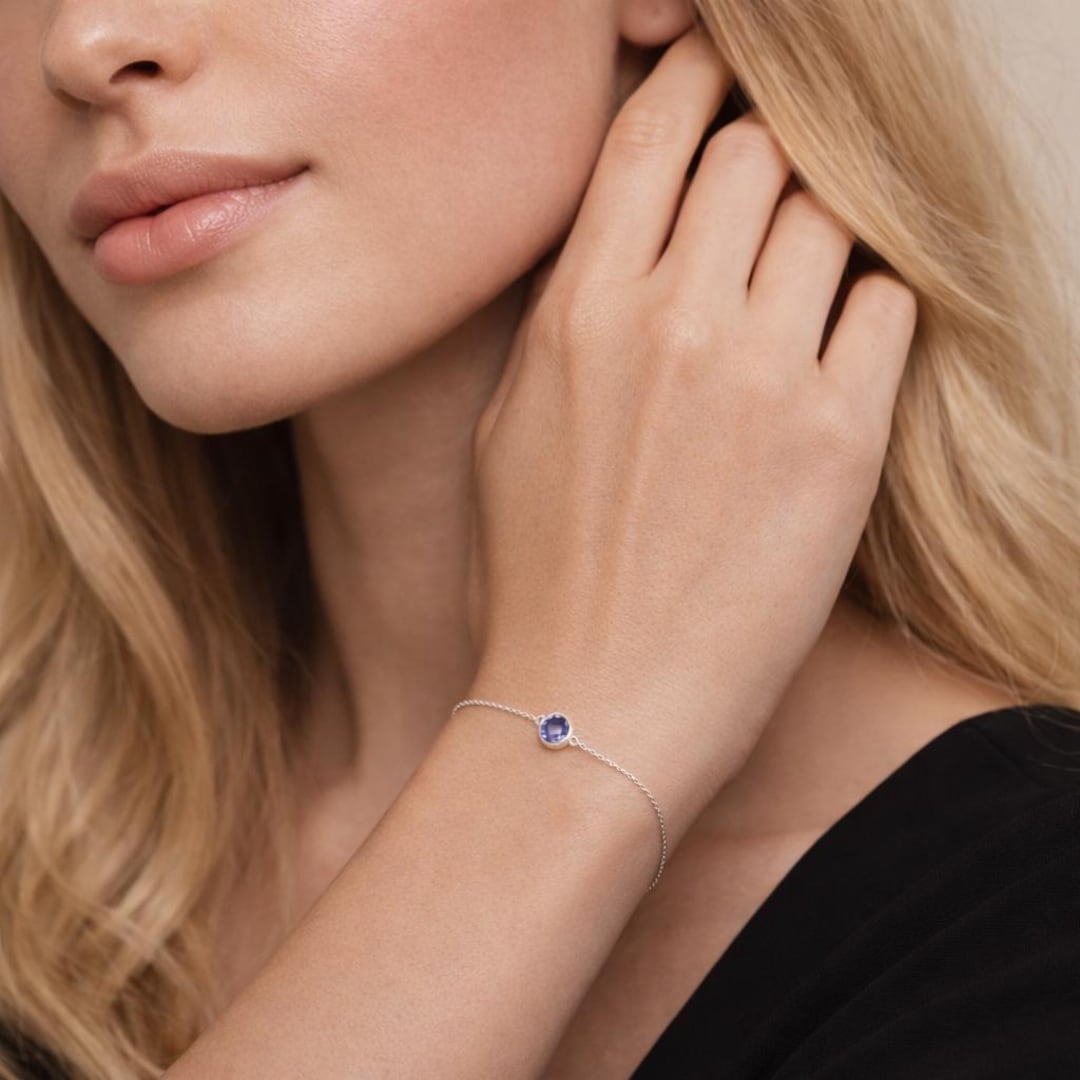 A Mano Femminile Bracciale 925 Argento Sterling Naturale Blu Onice
