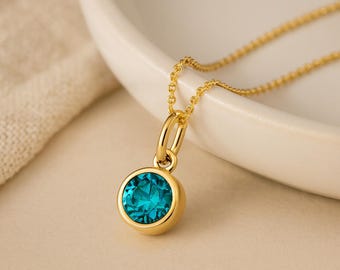 Blue Topaz Birthstone Pendant • December Charm Necklace in Gold • Dainty Cubic Zirconia Gift • Personalised Birth Month Jewellery