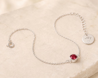 Adjustable Personalised Sterling Silver July Birthstone Bracelet