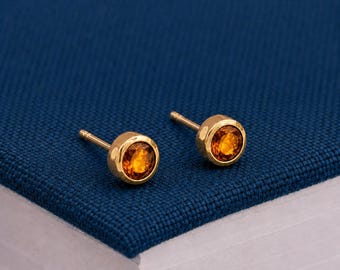 7mm Gold Plated Sterling Silver Citrine Cz Stud Earrings