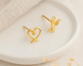 Gold Plated Sterling Silver Forever Heart Stud Earrings – 6mm