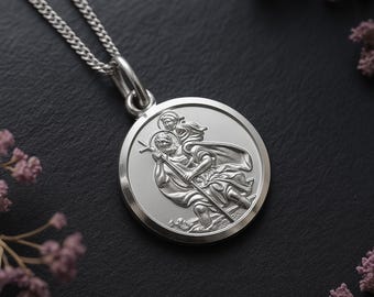 Personalised Mens Sterling Silver St Christopher Necklace