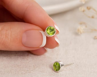 Sterling Silver Peridot Stud Earrings: August Birthstone, 7mm