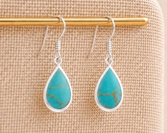 Sterling Silver Turquoise Drop Earrings – 14mm X 9mm