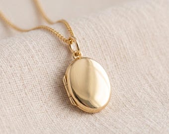 Personalised Small Oval Photo Locket Necklace in Gold Plated Sterling Silver