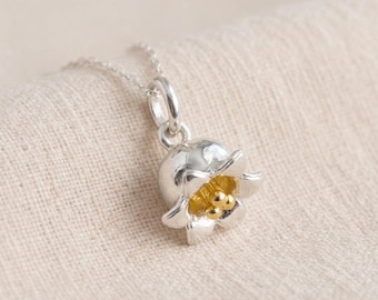 Personalised May Lily of the Valley Birth Flower Pendant Necklace in Sterling Silver and Gold