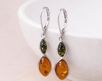 Sterling Silver Mixed Baltic Amber Drop Earrings
