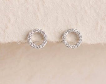 Moissanite Diamond Halo Circle Stud Earrings in Sterling Silver