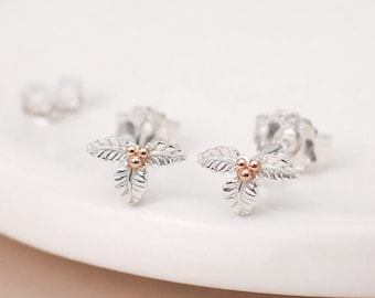 Sterling Silver And Rose Gold Holly Flower Stud Earrings – 8mm