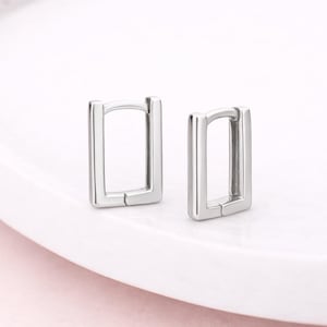 Sterling Silver Rectangle Huggie Hoop Earrings – 15mm X 9mm