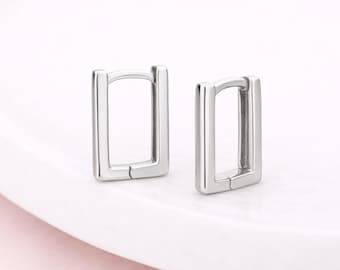 Sterling Silver Rectangle Huggie Hoop Earrings – 15mm X 9mm