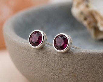 February Amethyst Birthstone Stud Earrings in Sterling Silver