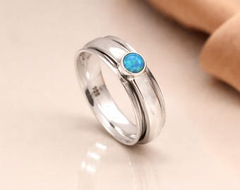 Personalised Sterling Silver Blue Opal Spinner Ring – 5mm