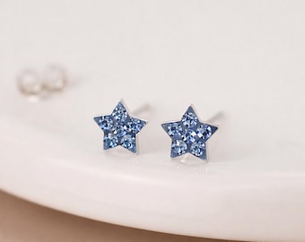 Sterling Silver Blue Star Stud Earrings – 5mm