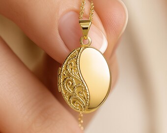 Personalised Solid 9ct Yellow Gold Filigree Milgrain Locket