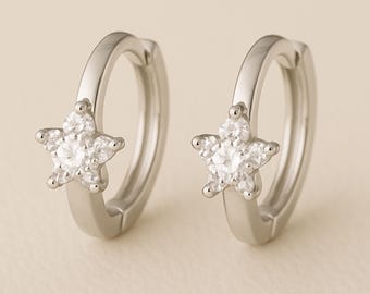 Sterling Silver Huggie Hoop Star Earrings