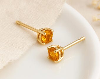 Citrine Stud Earrings • 9ct Gold • November Birthstone Gift • Natural Citrine Jewellery • Dainty Gold Studs • Gift for Her •