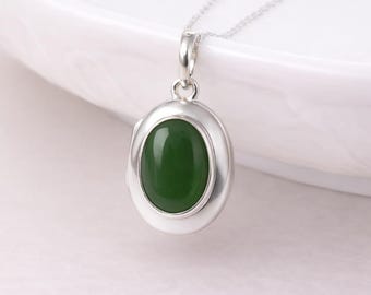 Personalised Sterling Silver Nephrite Jade Gemstone Locket With Photos