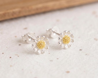 Personalised Daisy Stud Earrings In Sterling Silver And Gold
