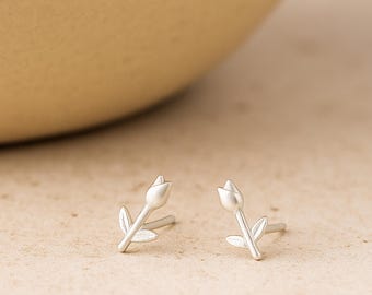 Sterling Silver Tulip Flower Stud Earrings
