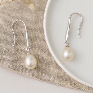 Pearl Teardrop Earrings • Sterling Silver Drop Earrings • Bridal Pearl Jewellery • Gift for Her • Classic Everyday Earrings •