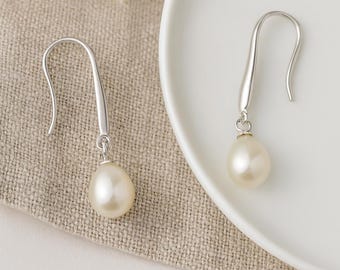 Pearl Teardrop Earrings • Sterling Silver Drop Earrings • Bridal Pearl Jewellery • Gift for Her • Classic Everyday Earrings •
