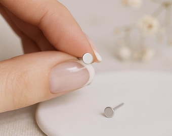 Sterling Silver Disc Stud Earrings: Minimalist Micro Jewellery, 3mm