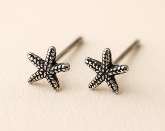 Tiny Oxidised Sterling Silver Starfish Stud Earrings