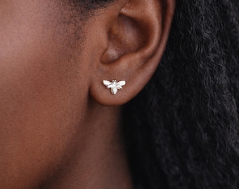 Sterling Silver Bee Stud Earrings – 10mm x 7mm