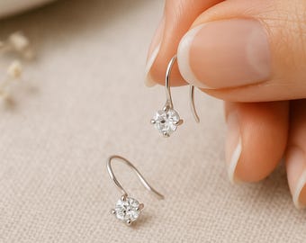 Tiny Sterling Silver Cubic Zirconia Drop Earrings, 4mm