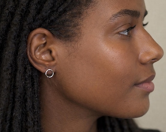 Sterling Silver Organic Open Hoop Stud Earrings – 10mm