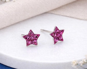 Sterling Silver Pink Star Stud Earrings – 5mm