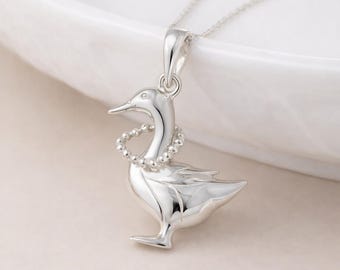 Personalised Sterling Silver Mother Goose Necklace With Heart Charm