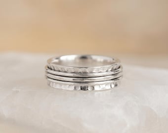Personalised Triple Hammered Spinner Ring In Sterling Silver