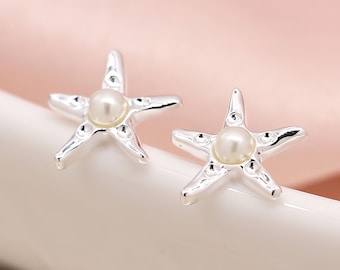 Sterling Silver and Pearl Starfish Stud Earrings