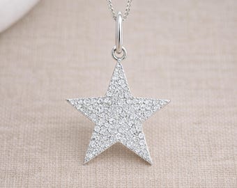 Sterling Silver Star Pendant Necklace: Pavé Cubic Zirconia Charm