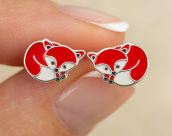 Girls Sterling Silver Red Panda Stud Earrings