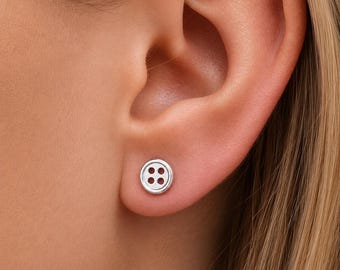 Sterling Silver Sewing Button Stud Earrings