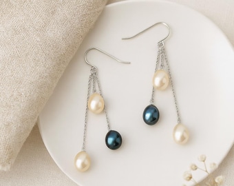 Sterling Silver Mixed Freshwater Pearl Drop Earrings