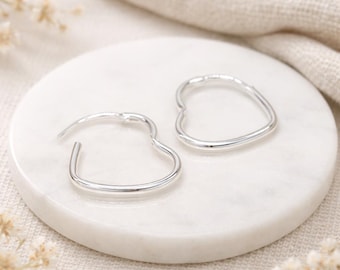 Sterling Silver Heart Hoop Sleeper Earrings – 22mm