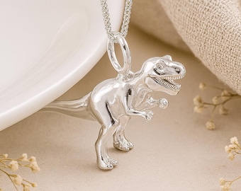 Personalised Sterling Silver T Rex Dinosaur Necklace