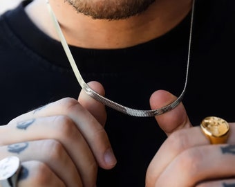 Sterling Silver Wide Triple Herringbone Chain Necklace