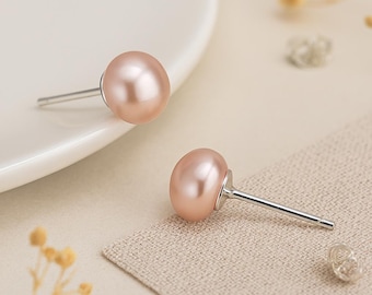 Sterling Silver Pale Pink Freshwater Pearl Stud Earrings